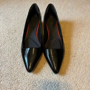 Rockport Black Patent Pointed-Toe Flats with Subtle Orange Inset